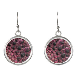 Boho Funky Eclectic Pink Black Abstract Fractal Earrings