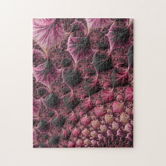 Boho Funky Eclectic Pink Black Abstract Fractal Jigsaw Puzzle (Vertical)