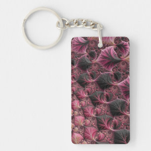 Boho Funky Eclectic Pink Black Abstract Fractal Keychain