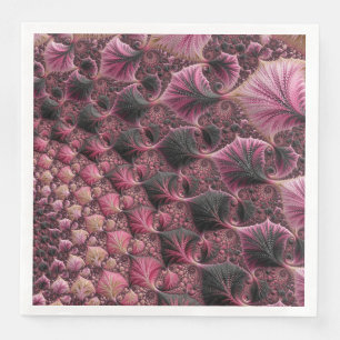 Boho Funky Eclectic Pink Black Abstract Fractal Paper Dinner Napkins