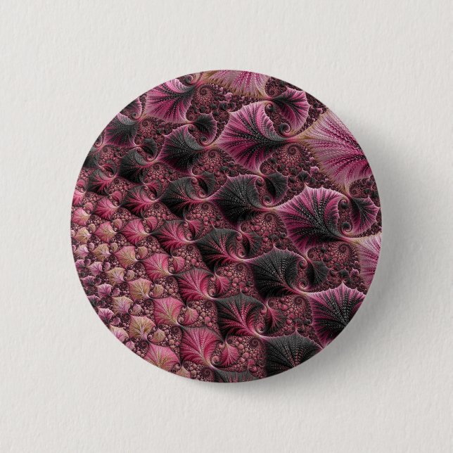 Boho Funky Eclectic Pink Black Abstract Fractal Pinback Button (Front)