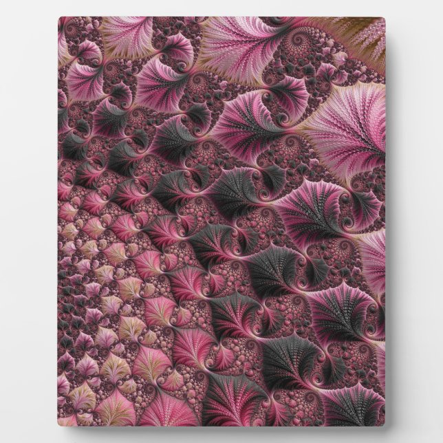 Boho Funky Eclectic Pink Black Abstract Fractal Plaque (Front)