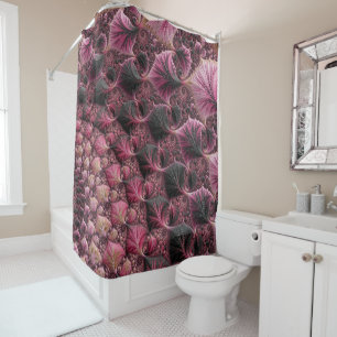 Boho Funky Eclectic Pink Black Abstract Fractal Shower Curtain