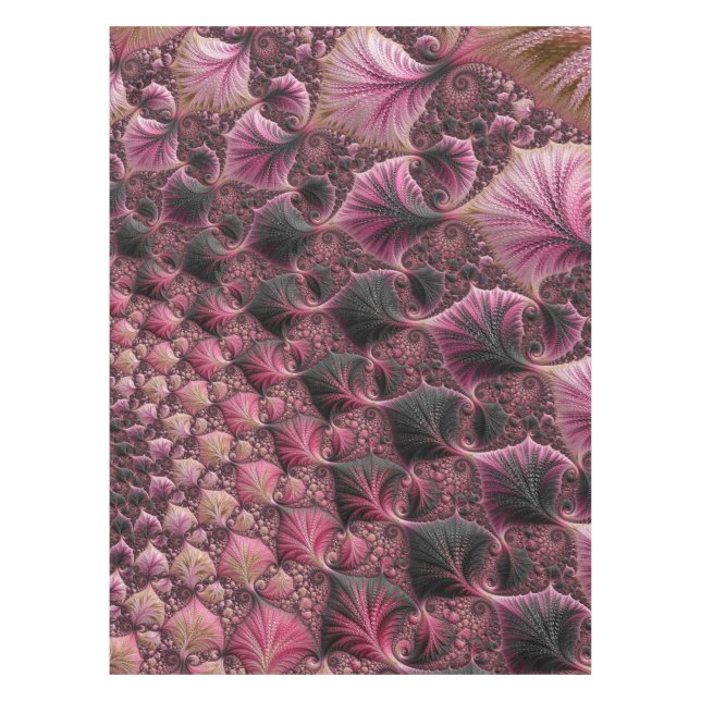 Boho Funky Eclectic Pink Black Abstract Fractal Tablecloth (Front)