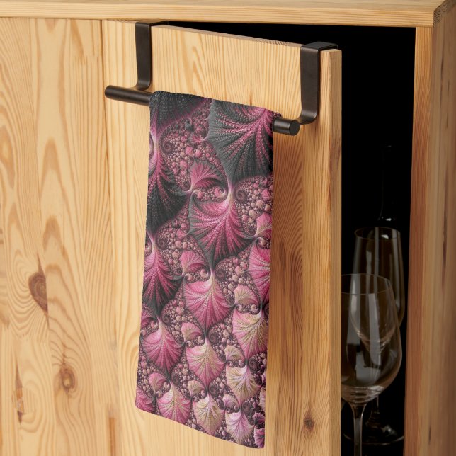Boho Funky Eclectic Pink Black Abstract Fractal Towel (Thirds Fold)