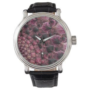 Boho Funky Eclectic Pink Black Abstract Fractal Watch