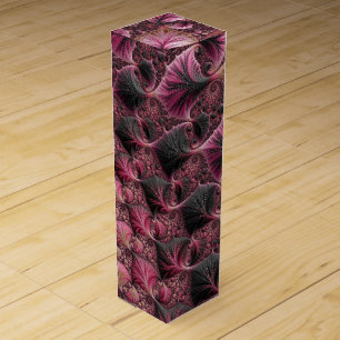 Boho Funky Eclectic Pink Black Abstract Fractal Wine Gift Box