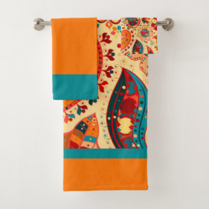 Boho Funky Trendy Retro Abstract Pattern Bath Towel Set