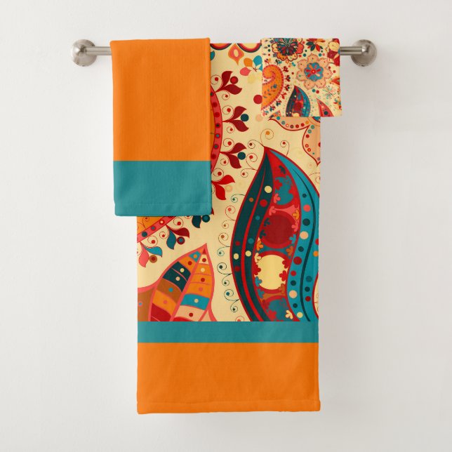 Boho Funky Trendy Retro Abstract Pattern Bath Towel Set (Insitu)