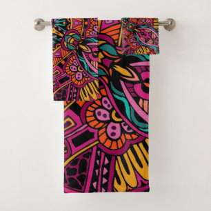 Boho Funky Trendy Retro Abstract Pattern Bath Towel Set