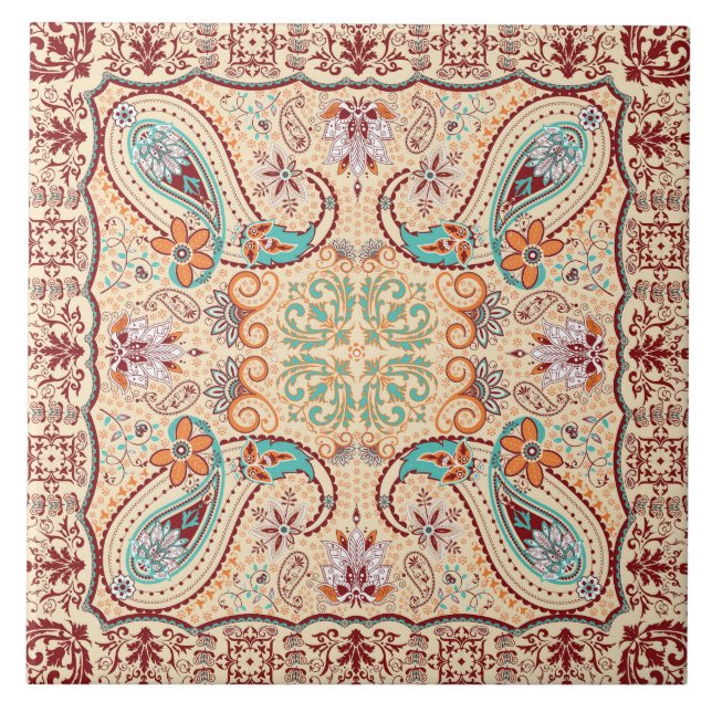 Boho Funky Trendy Retro Abstract Pattern Ceramic Tile (Front)