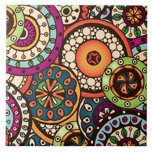 Boho Funky Trendy Retro Abstract Pattern Ceramic Tile (Front)