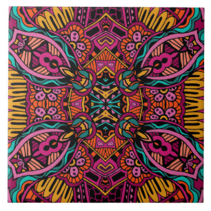 Boho Funky Trendy Retro Abstract Pattern Ceramic Tile
