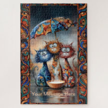 Boho funny cat design under unbrella