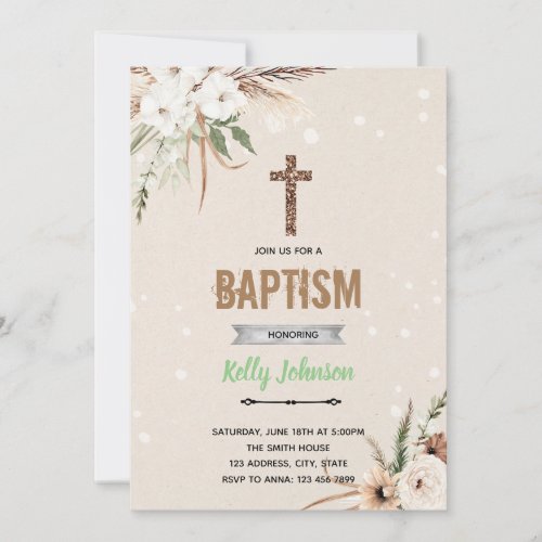 Boho garden baptism theme invitation