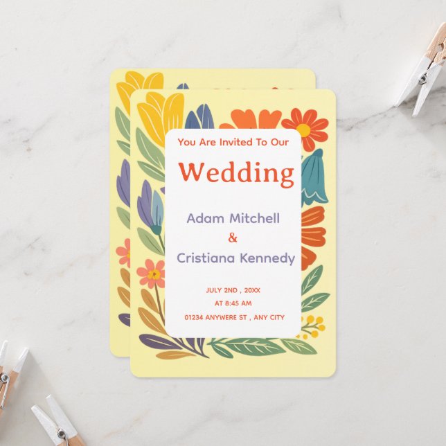 Boho Garden Bliss Wedding Invite (Front/Back In Situ)