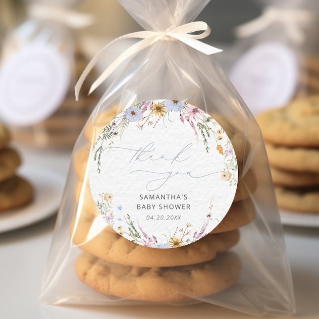 Boho Garden Floral Baby Shower Thank You Classic Round Sticker (Creator Uploaded)