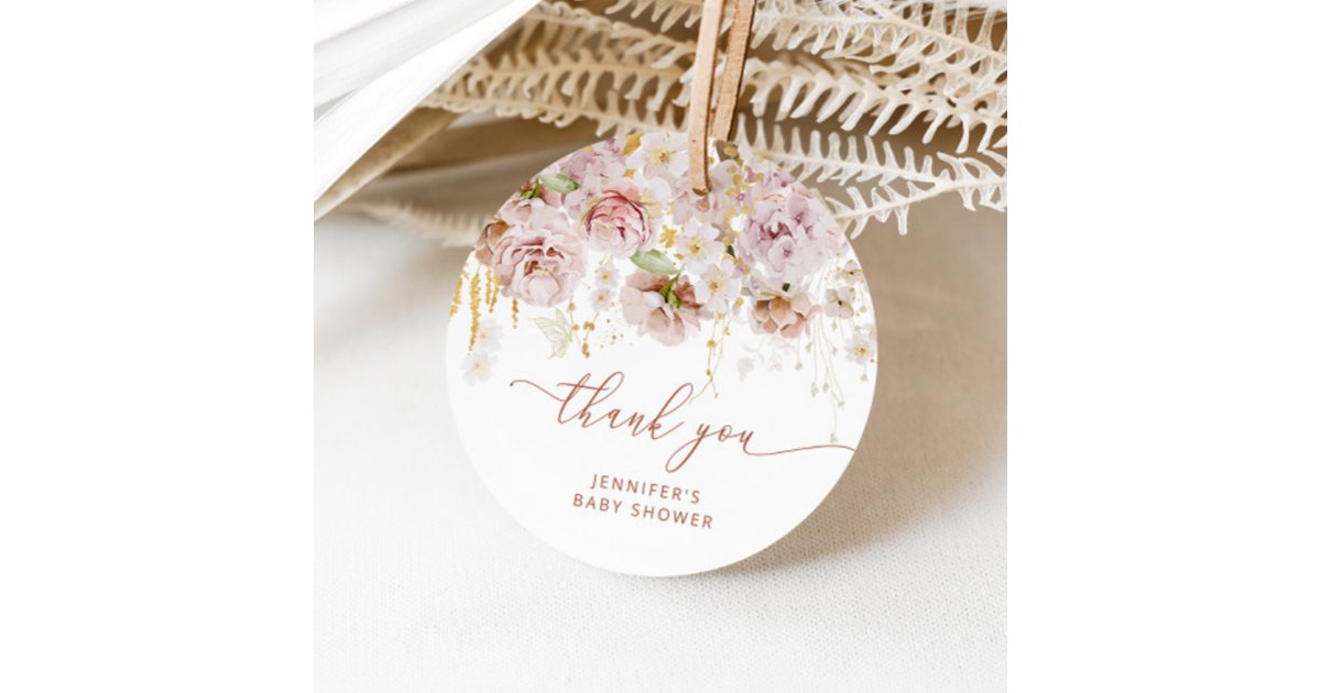Boho garden floral baby shower thank you favor tags | Zazzle