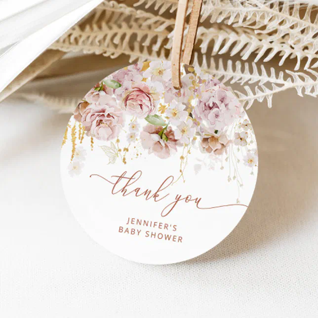 Boho garden floral baby shower thank you favor tags | Zazzle