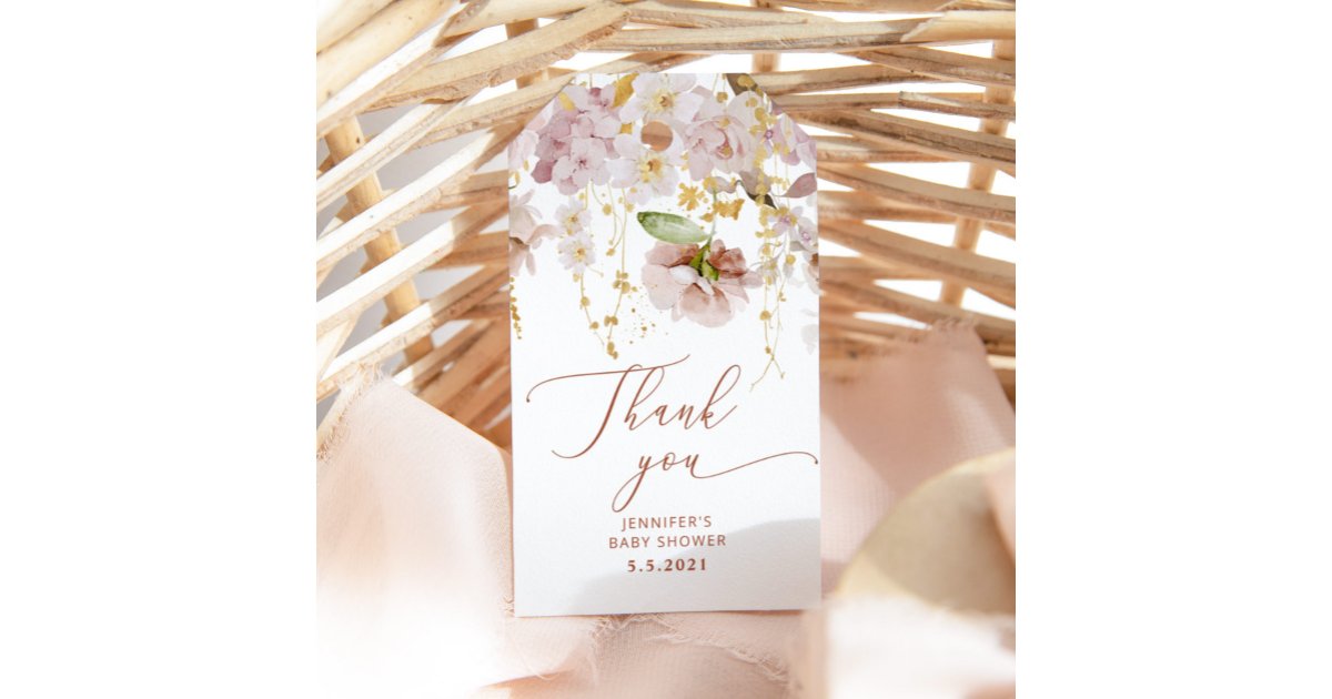 Boho garden floral baby shower thank you tag | Zazzle