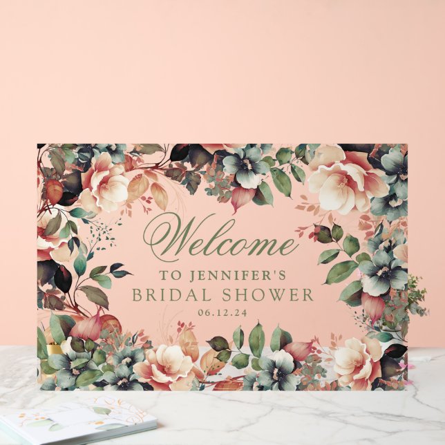 Boho Garden Floral Bridal Shower Welcome  Acrylic Sign (Wedding)