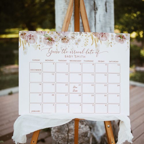 Boho garden floral Guess the due Date calendar Poster