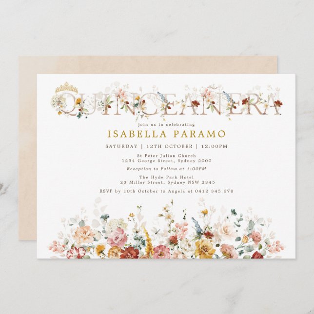 Boho Garden Flowers Quinceañera 15th Birthday Invitation (Front/Back)