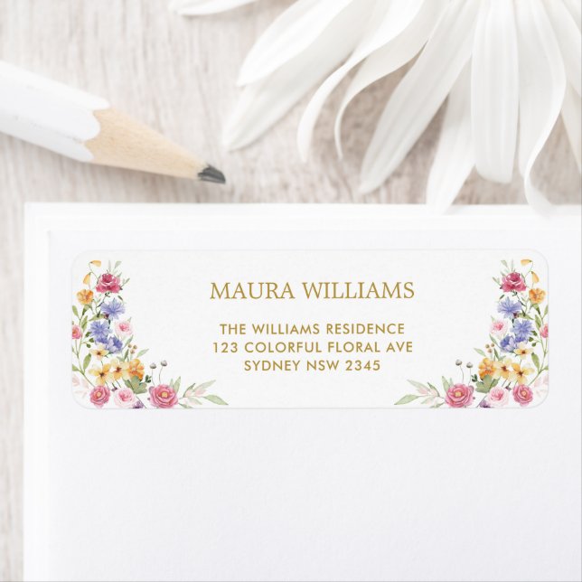 Boho Garden Flowers Wedding Party Return Address Label (Insitu)