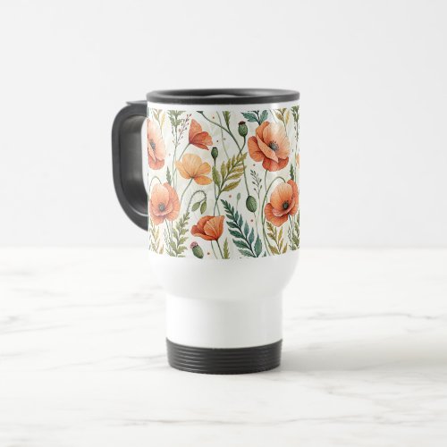 Boho Garden of Beautiful Poppies Travel Mug