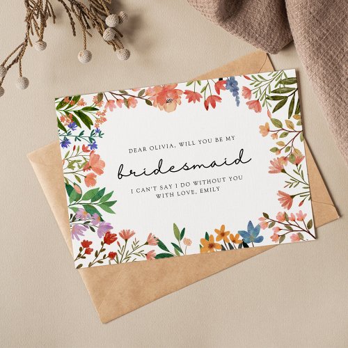 Boho Garden of Wildflower Bridesmaid Proposal Note Card