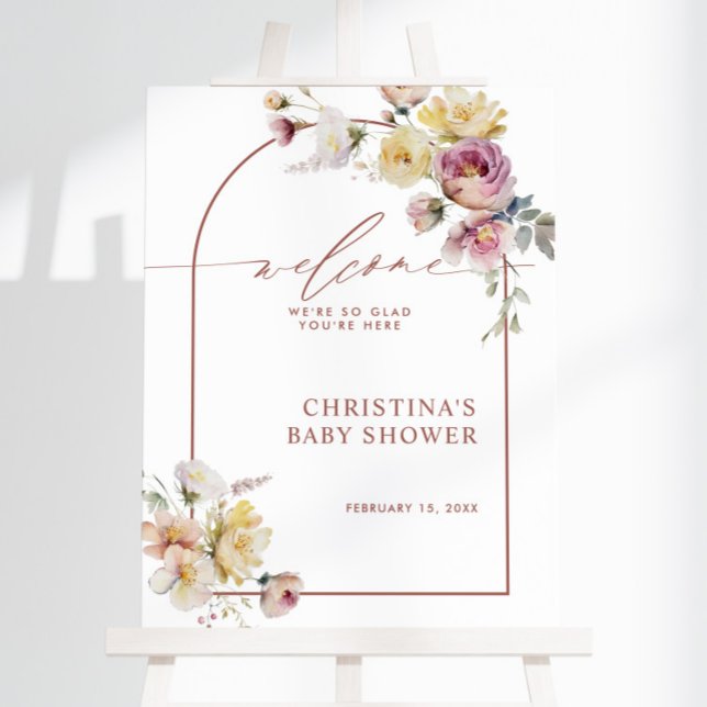 Boho Garden Rose Flowers Baby Shower Welcome Sign (Creator Uploaded)