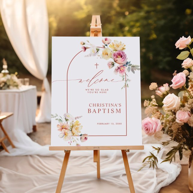 Boho Garden Rose Flowers Baptism Welcome Sign (Creator Uploaded)