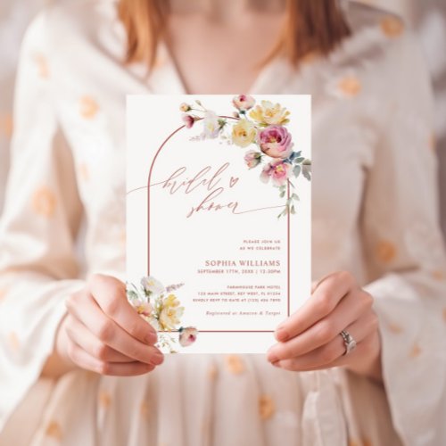 Boho Garden Rose Flowers Bridal Shower Invitation