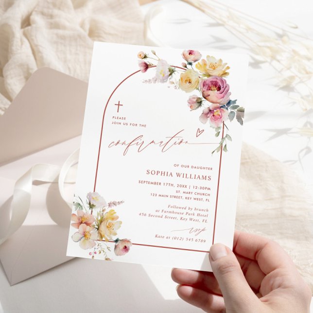 Boho Garden Rose Flowers Confirmation Invitation (Creator Uploaded)
