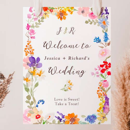 Boho garden summer floral initials wedding welcome poster
