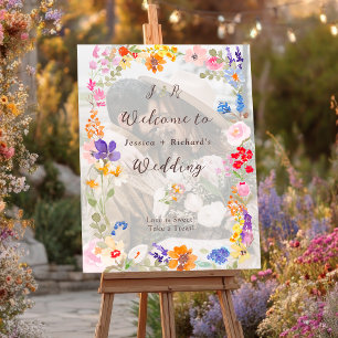 Boho garden summer floral photo wedding welcome foam board