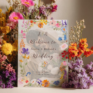 Boho garden summer floral photo wedding welcome poster