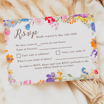 Boho Garden Summer Floral Wildflowers Wedding Rsvp Card by girly_trend at Zazzle
