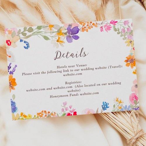 Boho garden summer wildflowers wedding details enclosure card