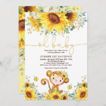 Boho Garden Sunflowers Jungle Monkey Baby Shower Invitation