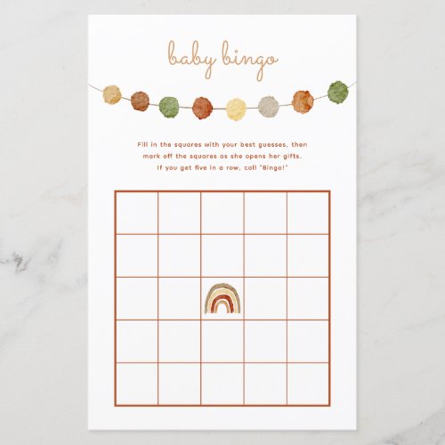 Boho Gender Neutral Baby Shower Bingo Game