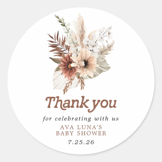 Boho Gender Neutral Baby Shower Favor Classic Round Sticker (Front)
