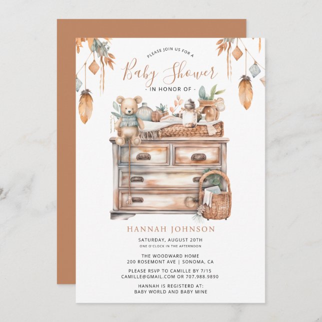 Boho Gender Neutral Baby Shower Invitation (Front/Back)