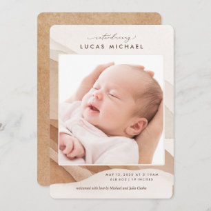 Boho Gender Neutral Beige Watercolor Announcement