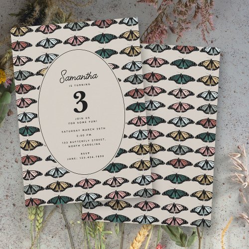 Boho Gender Neutral Butterflies Birthday Party Invitation