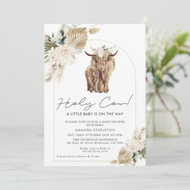 Boho Gender Neutral Cow Calf Baby Shower Invitation (Standing Front)