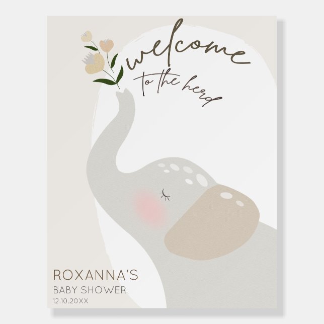 Boho Gender Neutral Elephant Baby Shower Foam Board (Front)