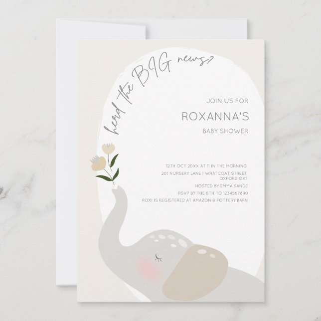 Boho Gender Neutral Elephant Baby Shower Invitation (Front)