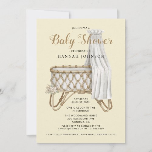 Boho Gender Neutral Nursery Bassinet Baby Shower Invitation