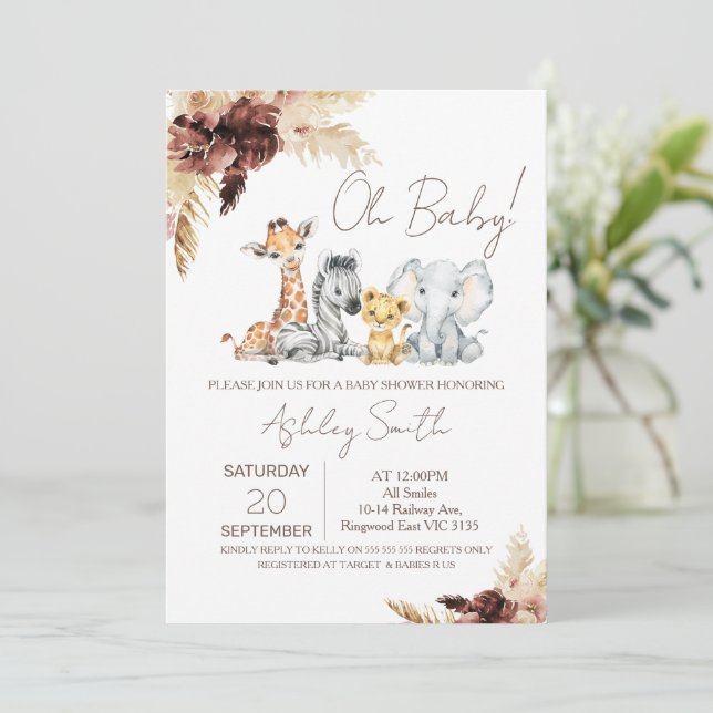 Boho Gender Neutral Safari Baby Shower Invitation (Standing Front)